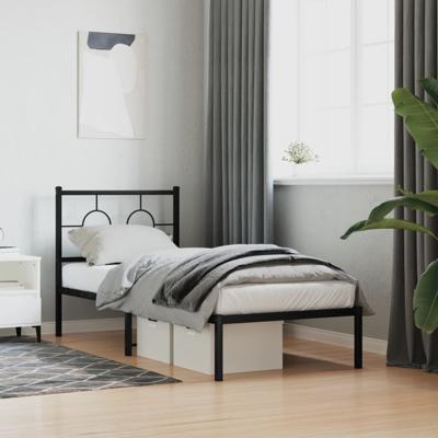 Bedframe met hoofdbord metaal zwart 80x200 cm