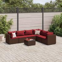 7-delige Loungeset met kussens poly rattan bruin