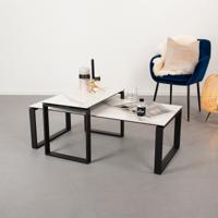 Sohome Salontafel Parker Set van 2 stuks, Keramiek met marmerlook - Wit - thumbnail