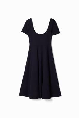 Effen midi-jurk met korte mouw - BLACK - XXL