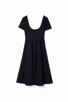 Effen midi-jurk met korte mouw - BLACK - XXL
