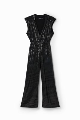 Lange mouwloze jumpsuit pailletten - BLACK - L