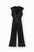 Lange mouwloze jumpsuit pailletten - BLACK - L