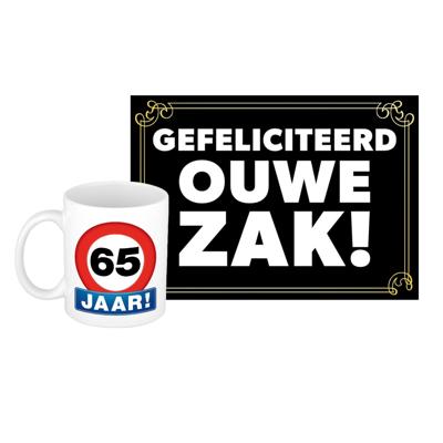 Verjaardag cadeau koffiemok 65 jaar - man - stopbord- met gefeliciteerd ouwe zak wenskaart Verjaardag cadeau koffiemok 65 jaar - man - stopbord- met gefeliciteerd ouwe zak wenskaart