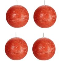 4x Oranje rustieke bolkaarsen 8 cm 24 branduren