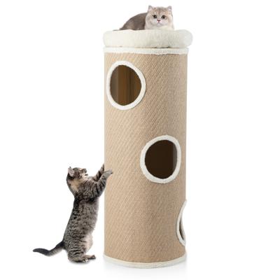 Vier Verdiepingen Tellend Kattenhuis Voor Meerdere Katten met een Uitneembaar Pluche Bed Bruin