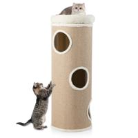 Vier Verdiepingen Tellend Kattenhuis Voor Meerdere Katten met een Uitneembaar Pluche Bed Bruin