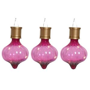 Solar hanglamp bol/peertje - 3x - Marrakech - fuchsia roze - kunststof - D8 x H12 cm