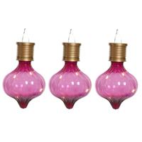 Solar hanglamp bol/peertje - 3x - Marrakech - fuchsia roze - kunststof - D8 x H12 cm - thumbnail