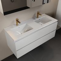 MONDIAZ AIVY 120cm badmeubel Talc, wastafel glanzend wit keramiek dubbel 2 kraangaten met spiegelkast (M60104 - AI-M120TADU - AI-C120TAMI)