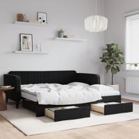 Slaapbank met onderschuifbed en lades 90x190 cm fluweel zwart
