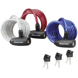 MASTER LOCK Kabelslot van 1,8 m met een diameter van 8 mm, met sleutels; verschillende kleuren; set van 3