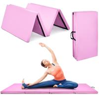 Gymnastiek Mat Opvouwbare Oefenmat met Handvat Afneembare kunstleeren Hoes Lichtgewicht Tumbling Mat Roze 240 x 116 x 5cm