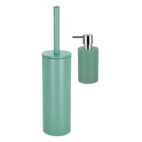 Badkamer accessoires set - WC-borstel/zeeppompje - metaal/porselein - salie groen