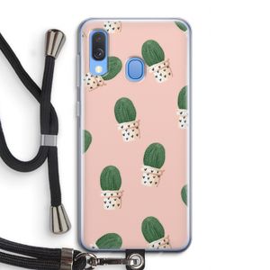 Cactusprint roze: Samsung Galaxy A40 Transparant Hoesje met koord