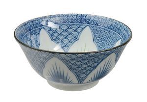 Keramische Japanse Stijl Kom - Blauw Wit Patroon - 500ml - 15.5 x 7cm
