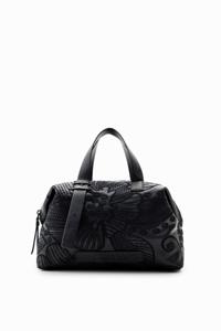 Middelgrote tas met geborduurde bloemen - BLACK - U