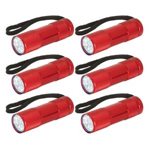 Compacte LED kinder zaklamp - 6x - aluminium - rood - 9 cm