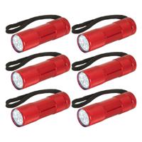 Compacte LED kinder zaklamp - 6x - aluminium - rood - 9 cm - thumbnail