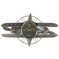 Muurklok Home ESPRIT Gouden Zilverkleurig Metaal Vliegtuig Vintage 77,5 x 15 x 46 cm