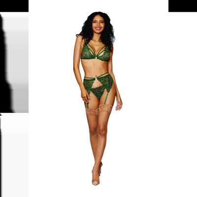 Dreamgirl Vrouwen Metallic Koord Kant 3-delige Set - Één Maat - Groen