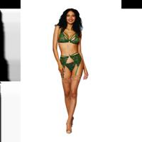 Dreamgirl Vrouwen Metallic Koord Kant 3-delige Set - Één Maat - Groen