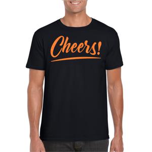 Verkleed T-shirt voor heren - cheers - zwart - oranje glitter - carnaval/themafeest