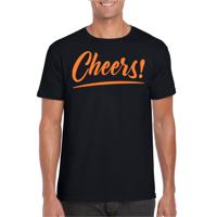 Verkleed T-shirt voor heren - cheers - zwart - oranje glitter - carnaval/themafeest - thumbnail