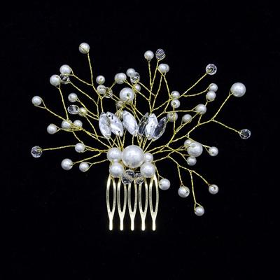 Haar parel vrouwen kammen bruiloft haar accessoires Hair Pin Rhinestone Tiara bruids Clip Crystal Crown bruid haar Jewelry(Gold)