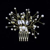 Haar parel vrouwen kammen bruiloft haar accessoires Hair Pin Rhinestone Tiara bruids Clip Crystal Crown bruid haar Jewelry(Gold)