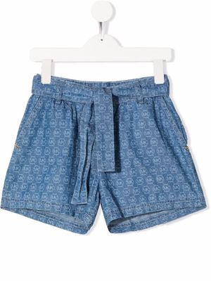 Michael Kors Kids short en jean à motif monogrammé - Bleu