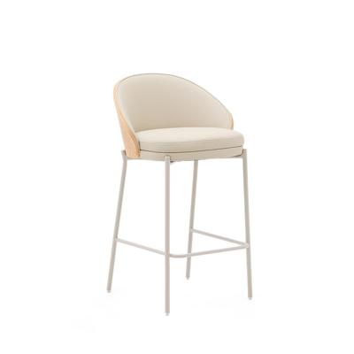 Kave Home Barkruk 'Eamy' Lederlook, kleur Beige (zithoogte 65cm)