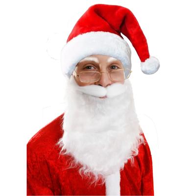 Luxe kerstmuts met witte baard - rood/wit - volwassenen - pluche - brede rand - baard met elastiek