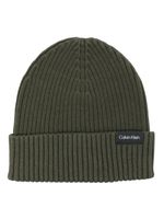 Calvin Klein logo-patch ribbed beanie - Vert - thumbnail