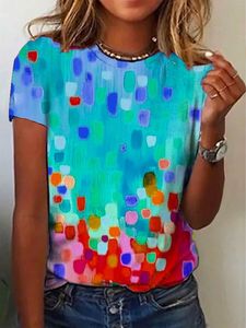 Crew Neck Casual Ombre Loose Rainbow Dot Short Sleeve T-Shirt