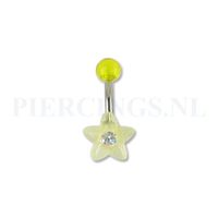 Navelpiercing acryl bloem transparant-licht geel