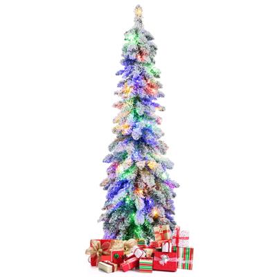 120 cm Hoge Kunstkerstboom Gevlokte Kerstboom met 225 PVC-Takken 100 LED-Verlichting 2 Lichtkleuren Timer en 11 Modi
