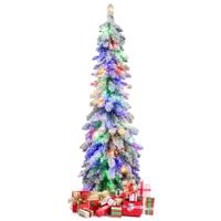 120 cm Hoge Kunstkerstboom Gevlokte Kerstboom met 225 PVC-Takken 100 LED-Verlichting 2 Lichtkleuren Timer en 11 Modi
