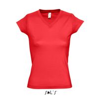 Dames t-shirt  V-hals rood 100% katoen slimfit 44 (2XL)  - - thumbnail