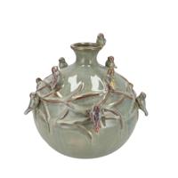 Vaas Spring birds - mosgroen - keramiek - D14 x H14 cm - bloemenvaas Vaas Spring birds - mosgroen - keramiek - D14 x H14 cm - bloemenvaas