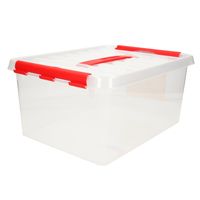 Kunststof opbergbak transparant/rood 15 liter 40 x 30 x 18 cm   -