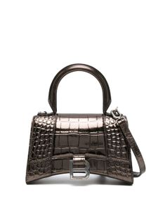 Balenciaga sac cabas Hourglass XS à effet peau de crocodile - Marron