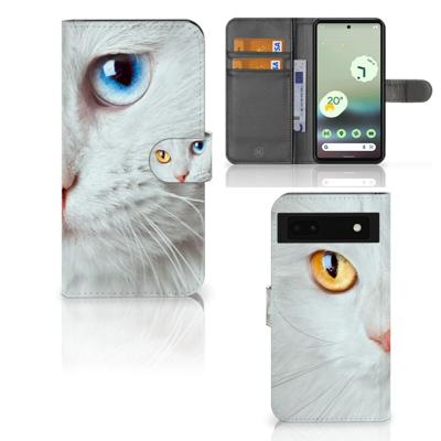 Google Pixel 6A | Telefoonhoesje | Met pasjeshouder | Witte Kat