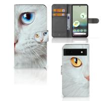 Google Pixel 6A | Telefoonhoesje | Met pasjeshouder | Witte Kat