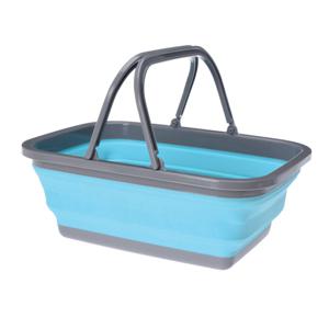 Wasmand/boodschappen mand - opvouwbaar - met hengsel - kunststof - 30L - blauw - 39 x 27 x 14.5 cm   -