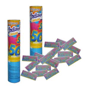 Party popper/confetti shooter - 2x - verjaardag 50 jaar - papier - multi kleuren - 20 cm