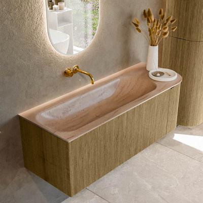 Badmeubel Mondiaz Kurve-Dlux | 125 cm | Meubelkleur Dusk | Wastafelkleur Saba | Solid surface | Wasbak linker zijde spoelbak | Zonder kraangat(en)