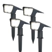 Set van 4 Odessa solar prikspots - Incl. Schemerschakelaar - 6000K daglicht wit - 2 lichtstanden - 300 lumen - 6-12 uur brandtijd - Kantelbaar - IP65 waterdicht