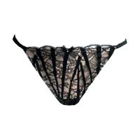 AMBRA lingerie "Black Swan" Tanga bruin/zwart met bandjes en kant