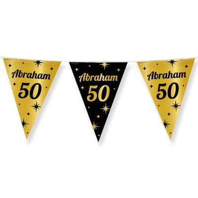 Paperdreams Vlaggenlijn - luxe Abraham/50 jaar feest- 10m - goud/zwart - folie